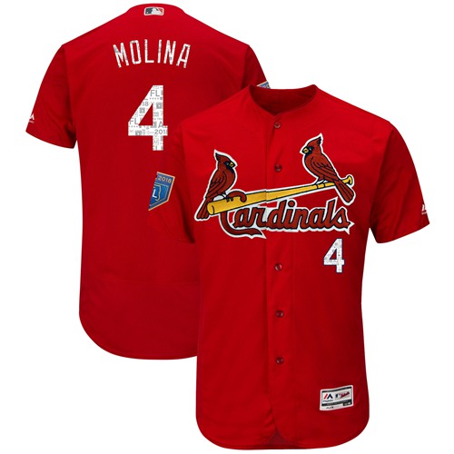 Cardinals #4 Yadier Molina Red 2018 Spring Training Authentic Flex Base Stitched MLB Jersey